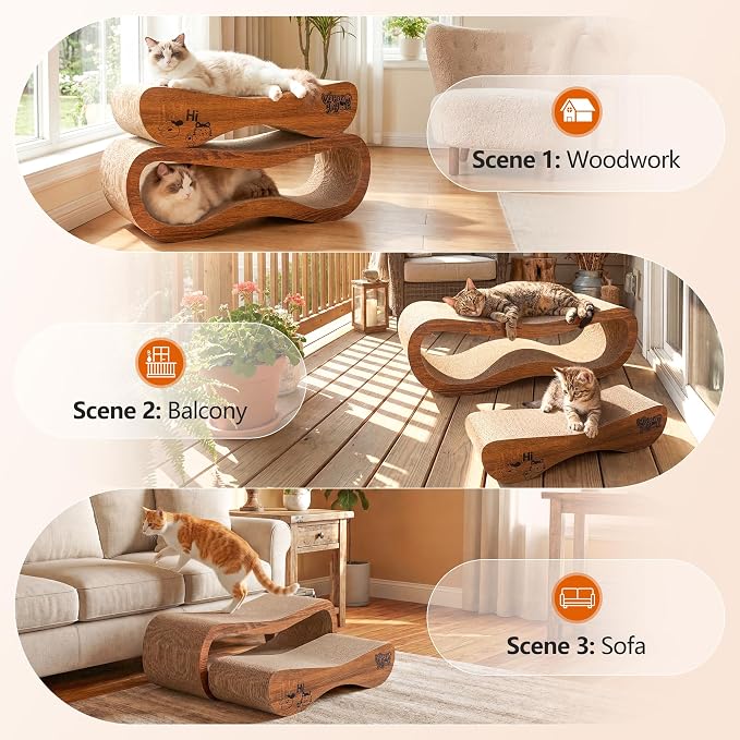 Cat Scratcher Set Cardboard Lounge Bed Scratch Pad for Indoor Cats Kittens | Reversible Durable Cardboard|Satisfies Cat Scratching Instinct|Protects Furniture|Indoor Cats & Kittens|Stackable Space Saver - Image 5