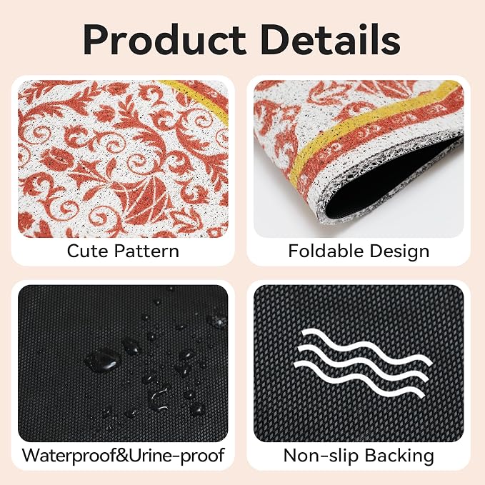 Cat Litter Mat, 40"x30" High Density PVC Litter Trapping Mat, Non-Slip, Waterproof & Urine-Proof Kitty Litter Catcher Mats, Soft on Kitten Paws, Easy to Clean, Cat Essentials Brown - Image 3