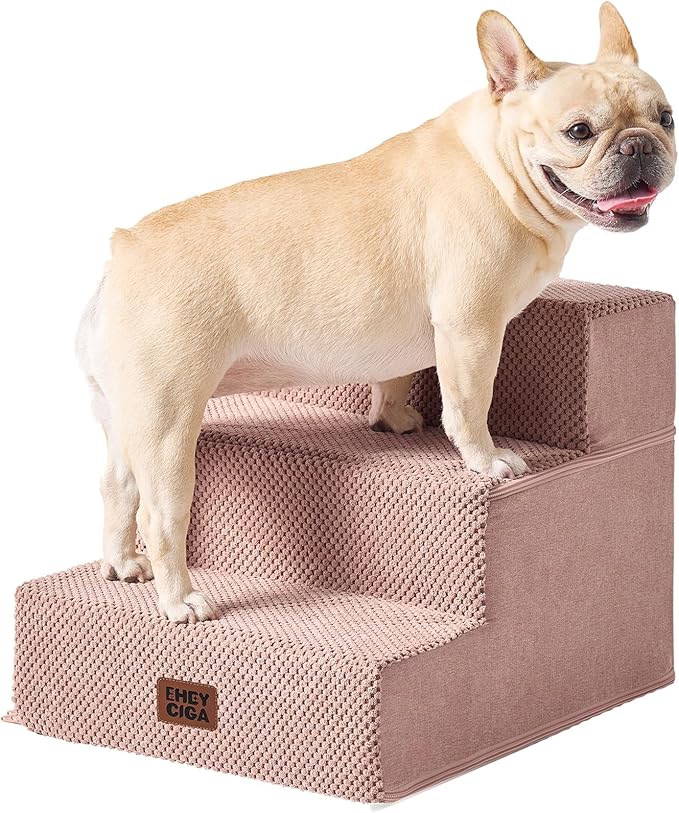 EHEYCIGA Dog Stairs for Small Dogs 13.5" H, 3-Step Dog Steps for Cats, Pink | Pet Steps for Couch Sofa and Chair, Non-Slip Balanced Pet Ramp Indoor by EHEYCIGA
