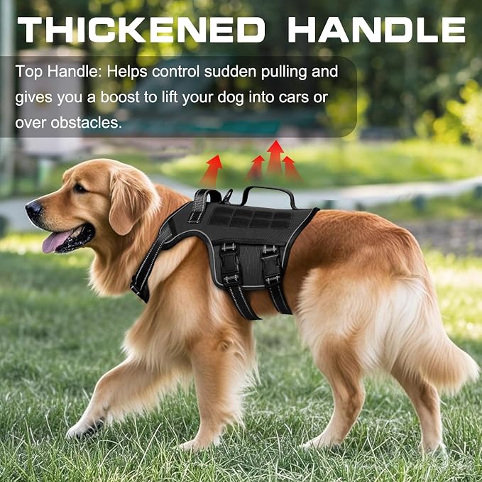 Dog Harness, Tactical No Pull for Small Sized Dog with Handle | Breathable Soft Padded, Adjustable, Reflective, Molle System, Heavy Duty, No Choke for Walking Training, Black Small - Image 2