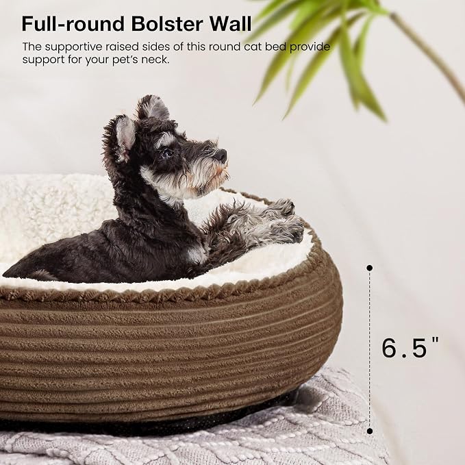 Love's cabin Round Donut Cat and Dog Cushion Bed, 24in Pet Bed for Small or Medium Dogs, Anti-Slip & Water-Resistant Bottom, Soft Durable Fabric Pet Beds, Washable Calming Cat Bed Dark Brown - Image 5