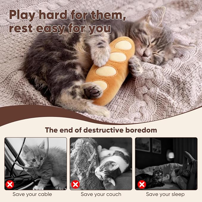 CiyvoLyeen Plush Bread Catnip Toys for Indoor Cats 6 Pack | Bread Cat Chew Toys, Boredom Relief, Interactive Play, Soft Durable Plush with Catnip, Funny Gift for Cat Lovers & Kitten - Image 2