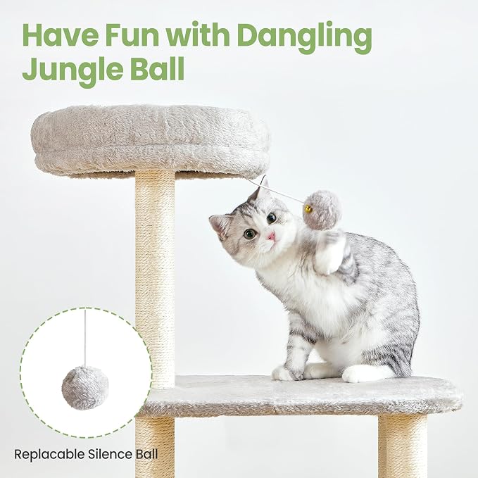 Small Cat Tree Tower with Lots of Scratching Posts - 42 Inch Medium Compact Cats Scratch House with Hammock Perch for Multi Level 2 Kitty - Indoor Corner Cat Bed Condo Climbing Gym Towers Furniture - Image 4