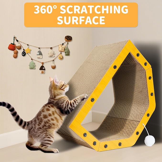 TIMIEEYA Cardboard Cat House - Large Cardboard Cat Scratcher Cozy Cats Lounger as Tunnel and Sofa, Cat Scratcher for Indoor Cats, Safe & Secure - Image 3