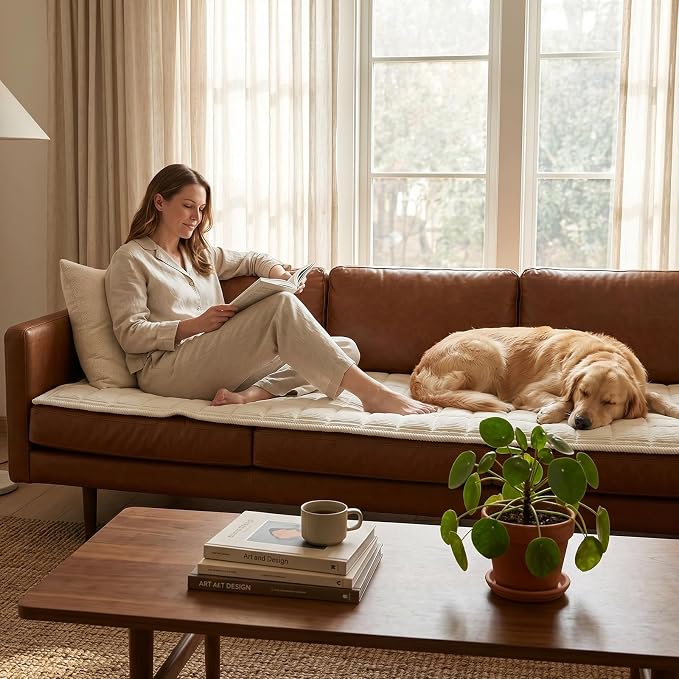Fixwal Waterproof Corduroy Dog Couch Cover, 27.6" x 59", Off White | Integrated TPU Barrier, Non-Slip Backing, Machine Washable, Pet Friendly, Easy Clean Pet Hair, Soft Sofa Cushion Protector - Image 8