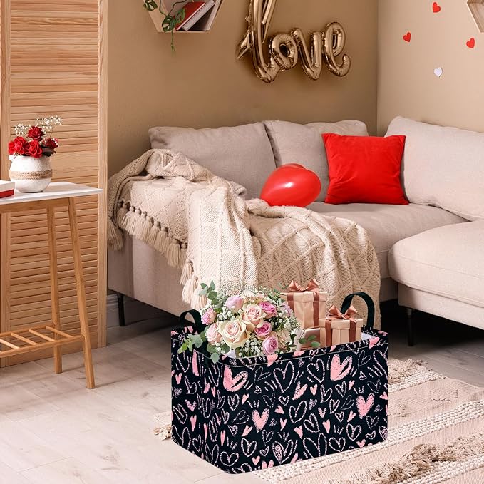 MAIZMZ Girls Basket Empty Gift Basket with Handles,Closet Shelf Storage Organizer Bins Heart Print Girls Nursery hamper Kids Toys Books Box Room Decor - Image 6