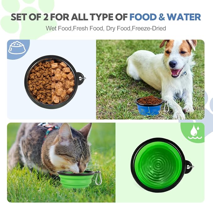 Collapsible Dog Bowl for Travel,2-Pack 12oz Pet Portable Water Food Bowls | Silicone Pet Foldable Bowl with 2 Carabiner Clips, Travel Water Bowl, Food Dishes Bowl, for Camping, Hiking, Walking - Image 2