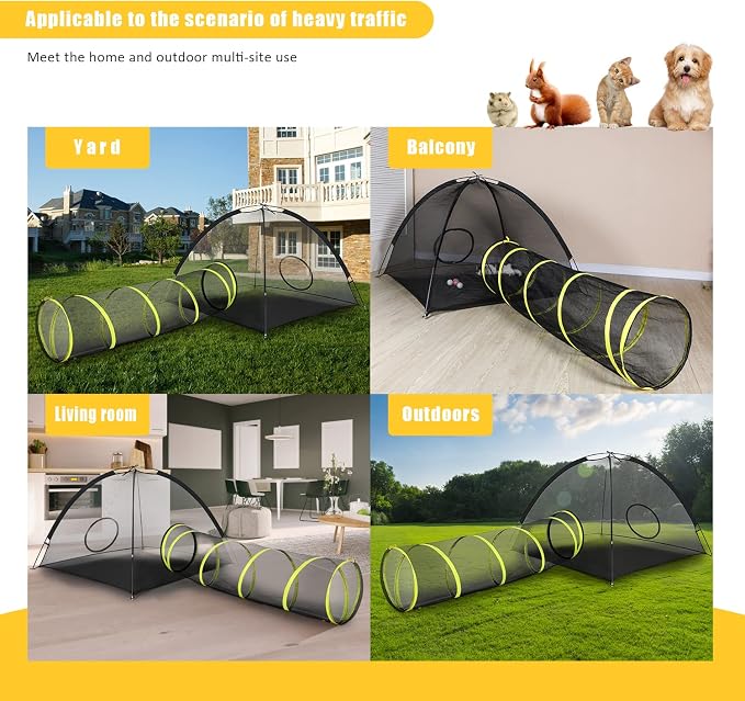 Outdoor Cat Enclosures Indoor, Portable Mesh Tent, Tunnel, Playhouse With Adjustable Harness and Leash for Walking, Colorful Tease Ball for Animals - Image 4