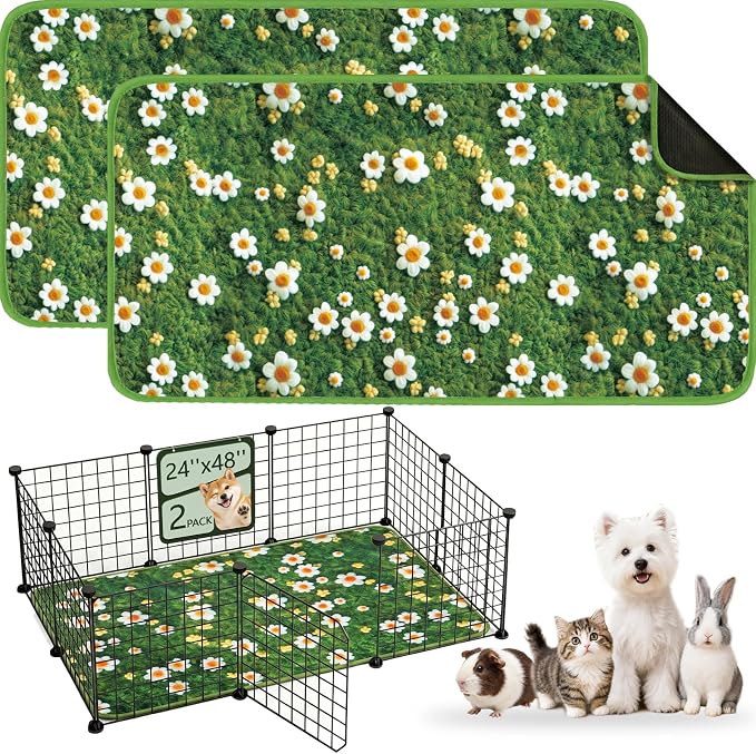 Washable Guinea Pig Pee Pads,Reusable Guinea Pig Cage Liner 2 Pack | Waterproof, Leak-Proof, Absorbent & Non-Slip, 24"x48" Bedding Potty Training Mat for Small Animal Rabbit Bunny Hamster Rat by Verdasun