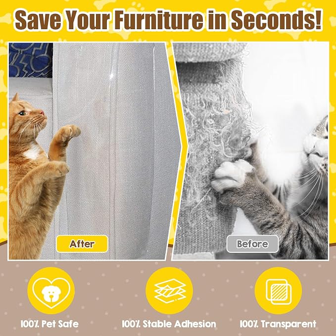 Large Cat Scratch Furniture Protector Couch Protector Sofa Corner 17"-15Pcs | Self-Adhesive, Thickened Clear PVC Shield, Residue-Free Peel & Stick, Trimmable Custom Sizes, Safe Scratching Deterrent - Image 2