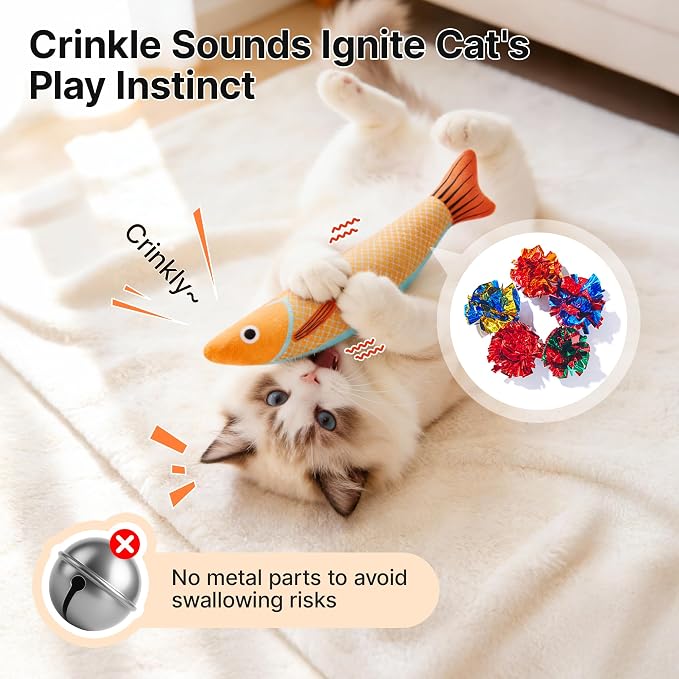 Potaroma Cat Toys Saury Fish, 3 Pack, Catnip Crinkle Sound, Soft and Durable, Interactive Kitten Kicker for Indoor Kitty Exercise 9.4 Inches for All Breeds | Crinkle Sound, Soft and Durable, Interactive Kitten Kicker for Indoor Kitty Exercise 9.4 Inche... - Image 3
