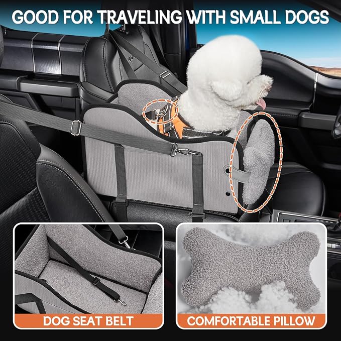 TKYZ Center Console Dog Car Seat for Small Dogs,for Car/SUV/Small Truck | Soft Pillow,Double fixation,Scratch-Resistant Fabric,Pet Booster with Safety Belt,Puppy Car Seat for Small Dogs 0-11 lbs - Image 4