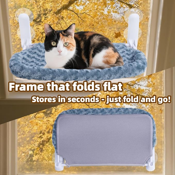YUNIQUE Cat Window Perch with Cushion Rim, Upturned Edge Bracket, Portable Wall Hammock for Indoor Cat, Green - Image 6
