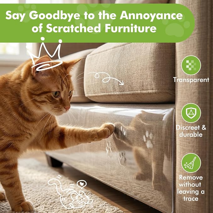20 Pack Cat Scratch Furniture Protector,Mix 17" Transparent Couch Protector From Cat Claws, Self Adhesive Couch Corner Protectors for Cats,Anti Scratch Furniture Cover for Door Curtain Sofa Table Legs - Image 5
