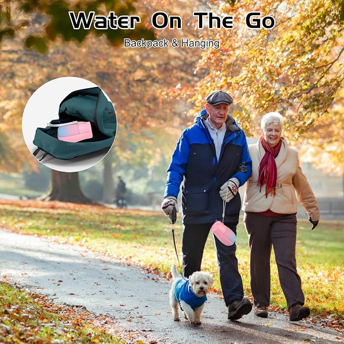 Portable Dog Water Bottle 10oz Pink | Foldable pet water dispenser, food grade plastic, ease to use for outdoor walking, hiking, travel - Image 7
