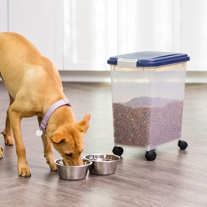 IRIS USA Dog Food Storage Container, Up to 30 lbs, Navy, Made in USA | Wheels for Mobility, Airtight Seal, BPA-Free, Best for Bird Seed, Cat food, Cat Litter, Chicken Feed, Pellets - Image 2