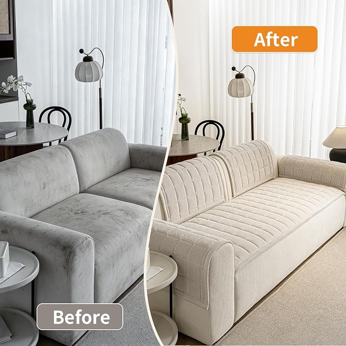Couch Covers for Dogs, Non Slip Washable Pet Couch Covers for Sofa | 27.6”x94.5” Beige White Soft Velvet Sofa Covers for 4 Cushion Couch, Couch Protect Against Pet Hair, Scratches & Stains - Image 5