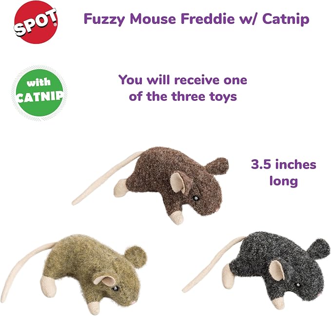 SPOT Fuzzy Mouse Freddie Cat Toy with Catnip – 3.5in Plush Mouse for Cats & Kittens, Crinkle Sound, Great for Batting, Chasing & Interactive Play – Assorted Colors - Image 2