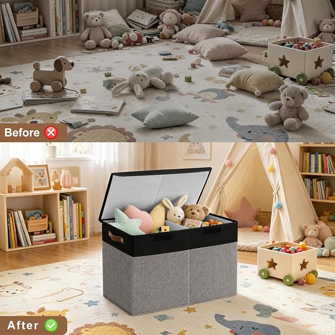 Bagnizer Large Toy Storage Box with Lids, Collapsible Sturdy Baby Storage Organizer Chest Bin Basket for Kids, Boys, Girls, Playroom, Nursery, Bedroom, Closet 25"x13"x16" (Gray and Black) - Image 7