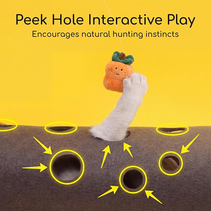 ZEZE Cheese Cat Tunnel for Indoor Cats, Felt Peek Hole Hide Tunnel Toy with Snap Buttons, Foldable Interactive Cat Play Mat for Hide & Seek and Indoor Enrichment - Image 3