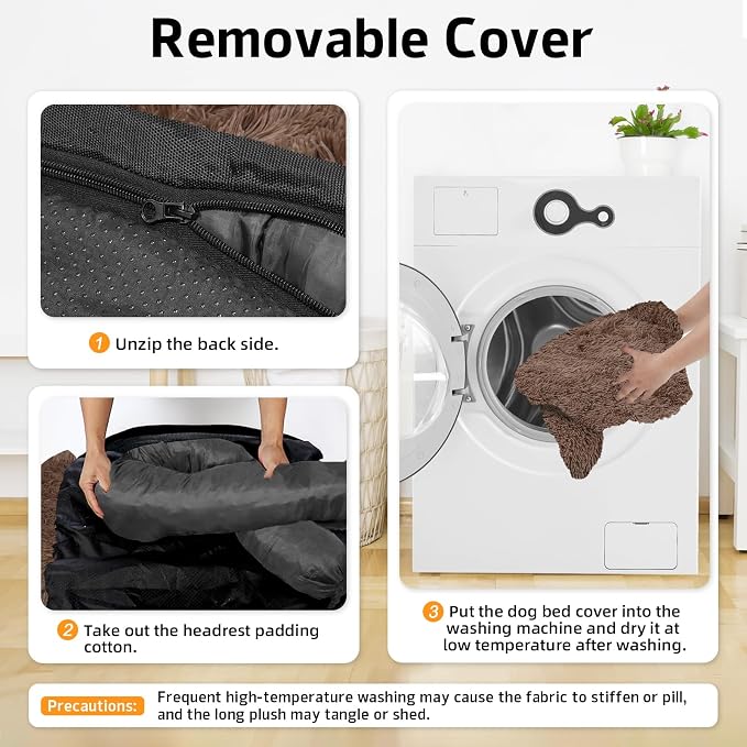GGIB Calming Dog Bed Fluffy Plush Dog Mat for Furniture Protector with Removable Washable Cover for Large Medium Small Dogs and Cats (Large, Coffee) - Image 4