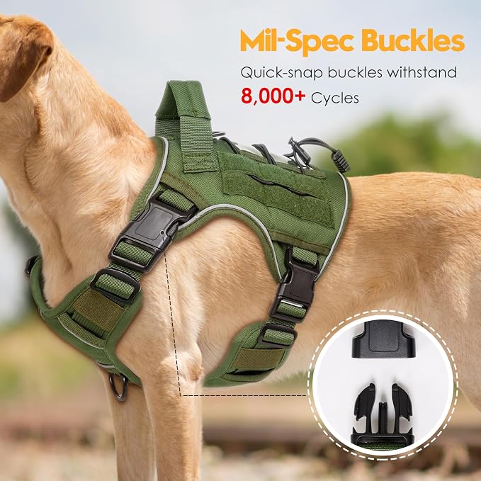 Heavy-Duty Tactical Dog Harness for Large Dogs, No Pull Adjustable Reflective Pet Vest with Molle System, K9 Military-Grade Control for Service Training, Outdoor & 10+ Breeds, Green, Medium - Image 2