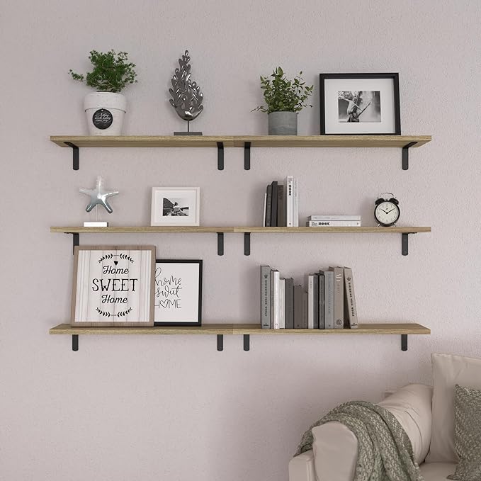 Wood Floating Shelves Set of 6, 24 inch Long Floating Shelves for Wall Decor, Farmhouse Shelf for Bedroom, Bathroom Storage Shelves, Book Shelves for Living Room - Rustic Brown - Image 6