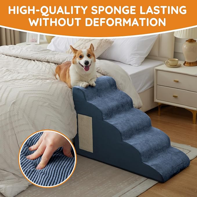 Dog Stairs for Small Dogs 11.8" H, Dog Ramp for Bed, 2-Step, Navy | Dog Steps for Bed, Couch, Pet Stairs with Non-Slip Bottom Design,Cat Scratching, High Density Foam Portable Pet Steps, Indoor - Image 8