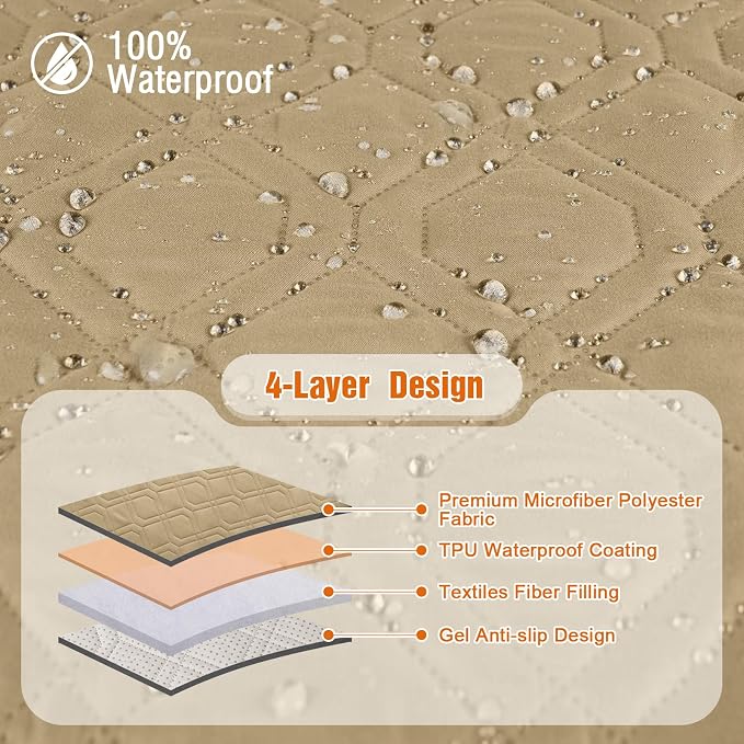 VANSOFY 100% Waterproof Recliner Chair Covers, Recliner Cover Non-Slip Dog Chair Cover Furniture Protector Washable Slipcover with Pocket, Elastic Straps for Pets, Dogs(Sand, 30") | Non-Slip, Slipcover with Pocket, Furniture Protector, Elastic Straps, ... - Image 5