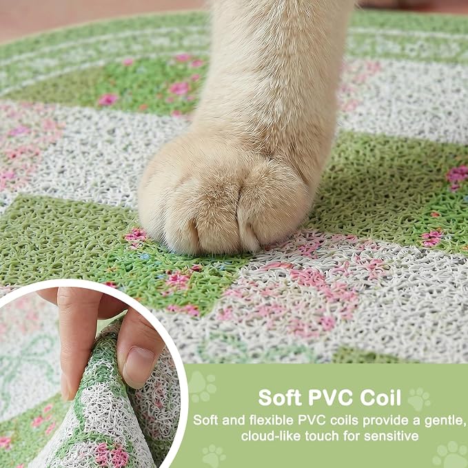 Bienbee Cat Litter Mat, 24" x 15" Litter Box Mat Rug with Non-Slip Bottom,Urine and Water Proof, Easy to Clean Cat Supplies Essentials for Indoor Kitty Kitten Floor, Green Floral Knot M - Image 4