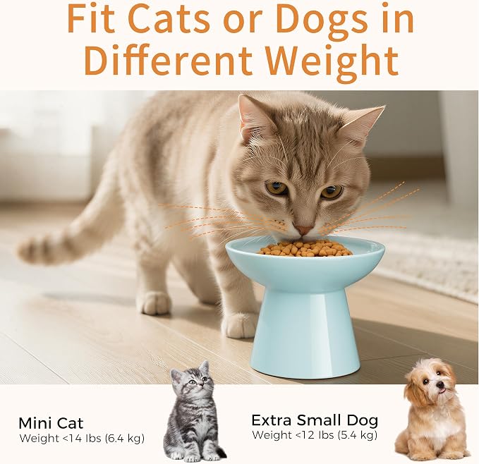 LoeJan Ceramic Cat Bowls, Elevated Cat Food and Water Bowls Set, Extra Wide and Raised Ceramic Bowls, Anti-Vomit Whisker-Free Pressure Cat Feeder for Kittens to Adult Cats - Image 6