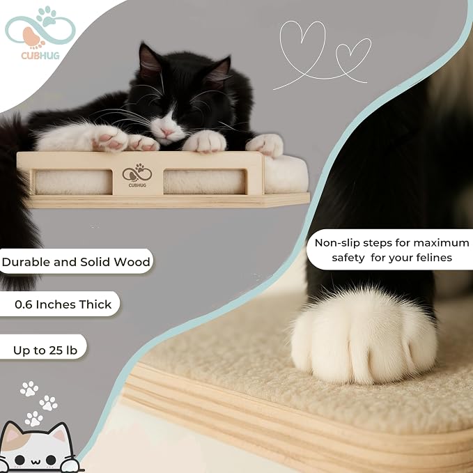 Cat Wall Shelves, Solid Wood Corner Bed, 3 Steps, Up to 25 lb, Wood | Cushion included; 2 washable covers, cotton and plush; secures across two walls - Image 7