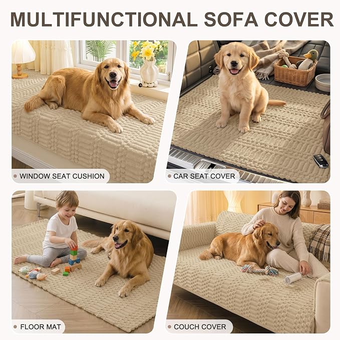 Smiry Waterproof Couch Covers for Dogs Washable, Non Slip Pet Sofa Cover | Plush Scratch Resistant Flannel Furniture Protector for Dogs, Khaki, 36" x 71" - Image 10