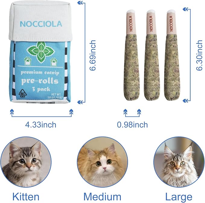Nocciola 3 Pack Catnip Toys for Cats, Funny Cat Toys Filled with 100% Pure Organic Catnip, Safe Kitten Teething Chew and Kicker Toys, Stress Relieving Fun for Indoor Cats, Blue - Image 3