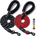 2 Pack Dog Leash, Heavy Duty Nylon Rope Pet Leashes(4FT-1/2,Black/Red) | Comfortable Padded Handle, Anti-tangle Swivel Clip, Reflective for Night Walks and Training, Climbing Rope for Strong Pullers by BOOMIBOO