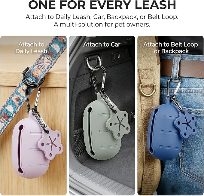 Dog Poop Bag Holder for Leash, 3 PCS Silicone Waste Bag Dispenser | Hands-Free poop knot carrier charm set, walking Accessories,Quiet Pet Gear with Metal Carabiner Clip (Purple/Grey/Navy) - Image 7
