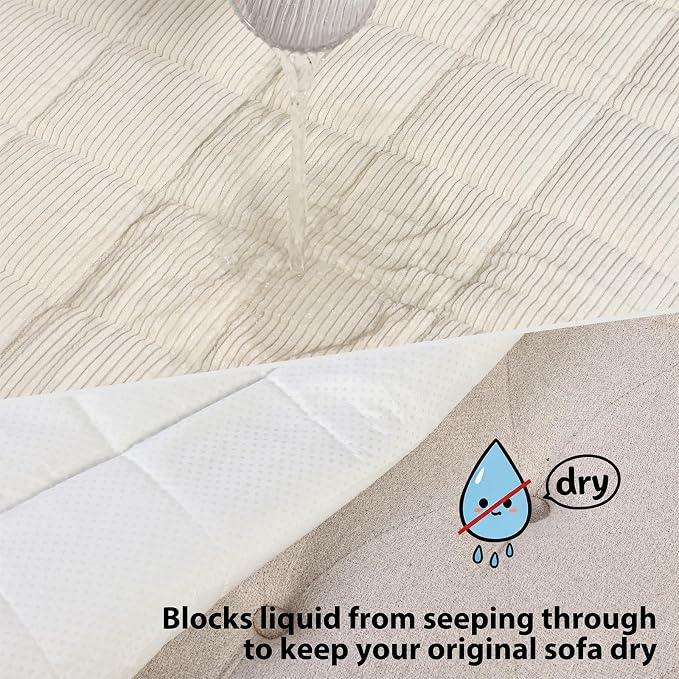 Fixwal Waterproof Corduroy Dog Couch Cover, 27.6" x 82.7", Off White | Integrated TPU Barrier, Non-Slip Backing, Machine Washable, Pet Friendly, Easy Clean Pet Hair, Soft Sofa Cushion Protector - Image 4