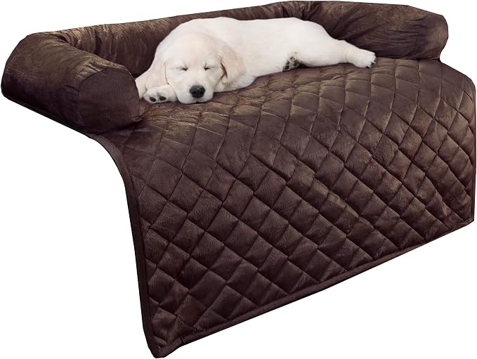 Couch Cover for Dogs - 35x35 Pet Furniture Protector with Memory Foam Neck Bolster, Quilted Fabric, and Water-Resistant Base Layer by PETMAKER (Brown) by PETMAKER