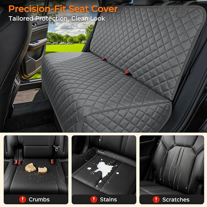 URPOWER Dog Car Seat Cover for Back Seat, Waterproof Car Seat Protector | Non-Slip, Scratch-Resistant, Machine-Washable Rear Bench Seat Cover - Image 2