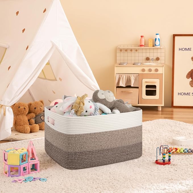 OIAHOMY Blanket Basket Laundry Basket Dog Toy Basket 75L Dark Brown | Large Storage Basket,Baby Basket,Toy Storage,Woven Rope Basket for Blankets,Blanket Storage for Living Room - Image 2