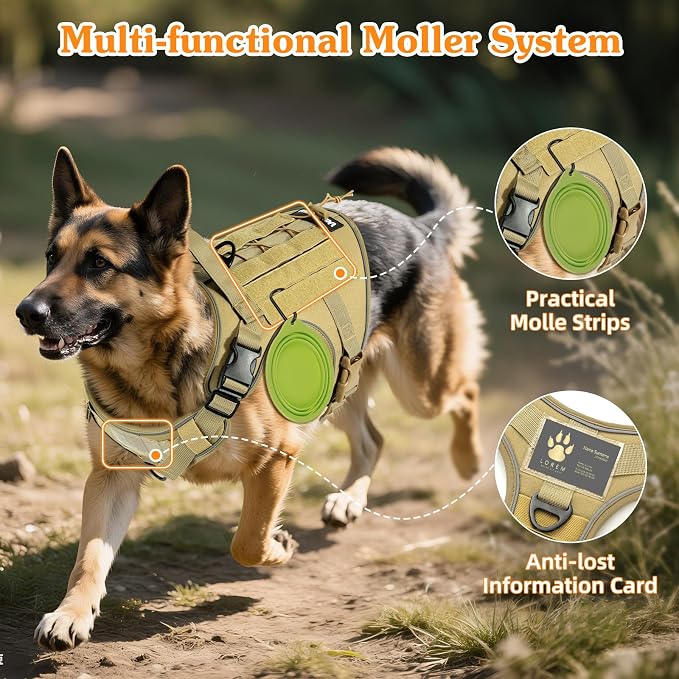 VavoPaw Heavy Duty Tactical Dog Harness for Small Dogs, No Pull Adjustable | Pet Harness Reflective Service Training Easy Control Pet Vest Military K9 Working Dog Harnesses（Army Yellow, S） - Image 6