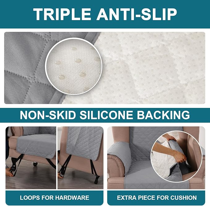 Turquoize 100% Waterproof Wing Chair Cover Wing Armchair Slipcovers Chair Couch Protector Triple Non-Slip Sofa Slipcover for Wing Chair Furniture Protector for Pets, Kids,Dog (Wing Chair, Dove Gray) - Image 4