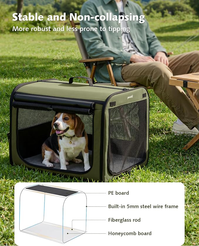 Dog Car Carrier Light Weight 27×20.5×20.5in, Foldable Dog Carrier, Gren | Easy to Assemble, Portable and Breathable Pet Carrier, Suitable for Indoor and Outdoor Use, Dog Travel Crate with Curtain - Image 5