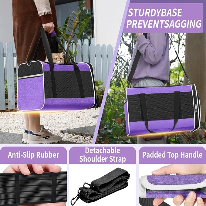 GAPZER Large Cat Carrier Soft, Collapsible Travel Pet Carry Bag, Small Dogs | Large Cats up to 20 lbs+ Maine Coon, Top Load Transport Small Puppy Dog Crate, Chihuahua Mini Dog 10lbs, Sturdy Fabric Pueple - Image 5