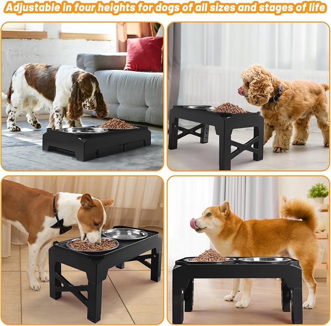 Hubulk Elevated Dog Bowls with 2 Stainless Steel Dog Food & Water Raised Bowls with No Spill Edge Non-Slip Stand Adjusts to 3 Heights(2.75", 6.0", 7.5") for Small Medium Dogs and Pet - Image 6