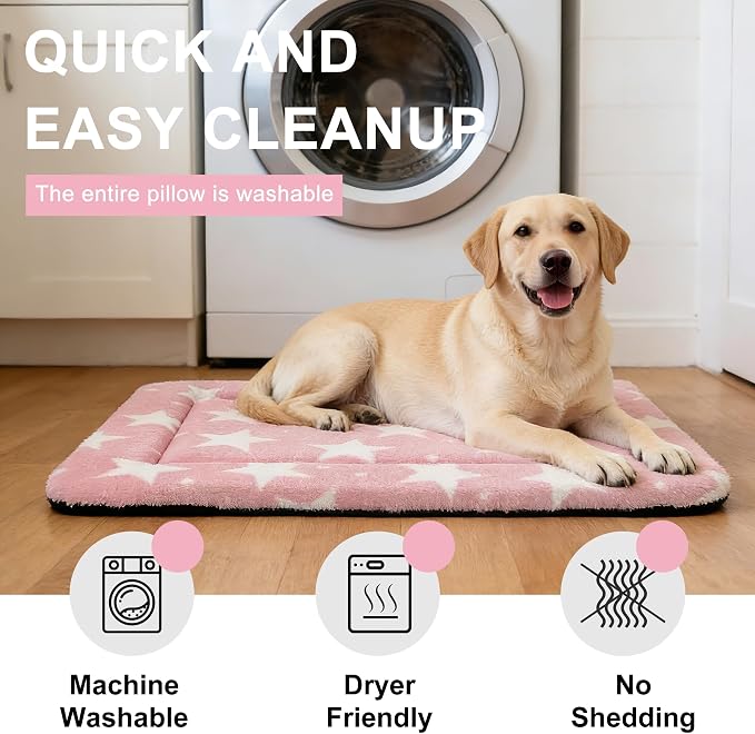 Dog Bed Mat – Soft & Comfortable Dog Kennel Pad for Crate – Durable Crate Bed & Mat for Dogs & Cats – Ideal for Crate, Kennel, and Home Use (Big&Little Stars Pink, L(35"*23"*1.5")) - Image 5