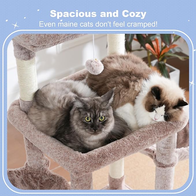 Hey-brother Cat Tree Tower with Extra Large Platform, Big Condo, MPJ070MU | 51.1 Inches Scratching Posts with 2 Cozy Hammocks, Self-Grooming Brush for Indoor Adult Cats, Maine Coon, Muchroom - Image 3