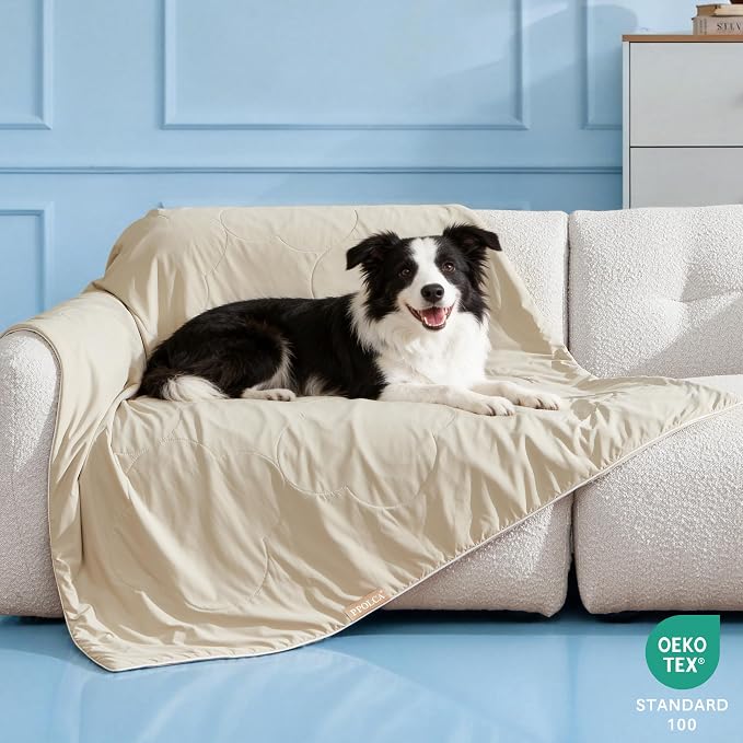 PPOLCA Cooling Waterproof Pet Blanket for Large Dogs - Q-MAX>0.5, Breathable Summer Cold Pet Blanket, Machine Washable Throw Sofa Protector, 50x60, Khaki - Image 5