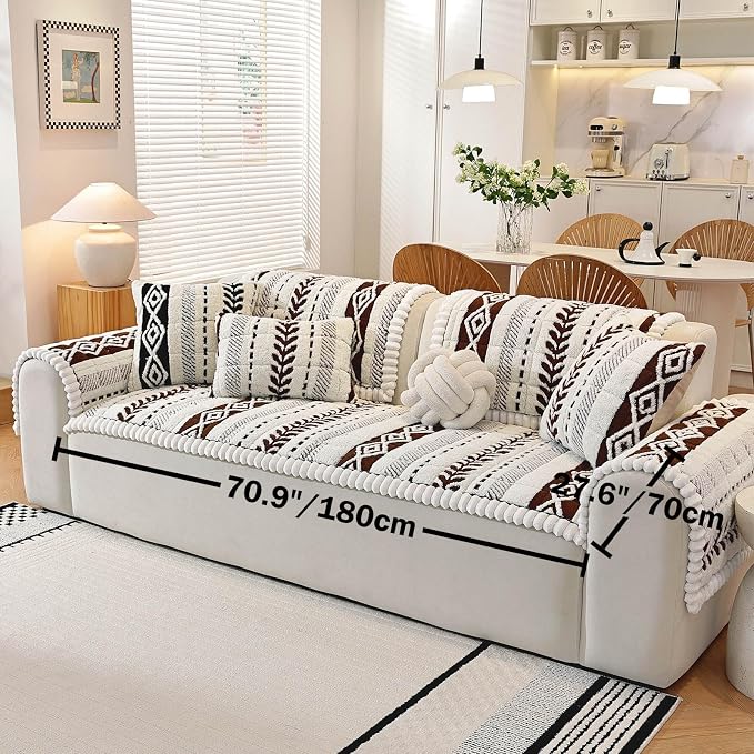 Couch Cover for Dogs, Washable Non-Slip Boho Geometric Pet Sofa Protector, Soft Sofa Slipcovers Cushion Protector for Dogs and Cats. (Coffee, 27.6" x 70.9" x 1.5") - Image 3