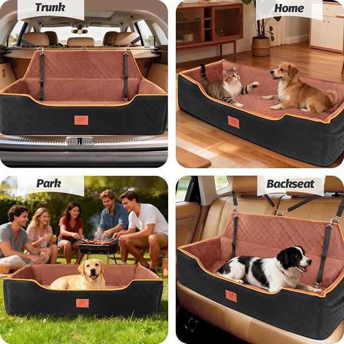 XIEEAOZEE Large Dog Car Seat for Pets Under 100 lbs, Backseat Dog Car Bed | Washable Pet Booster Seat for 2 Medium Dogs, Pet Travel Seat with Storage Pockets, Safety Belts - Image 4